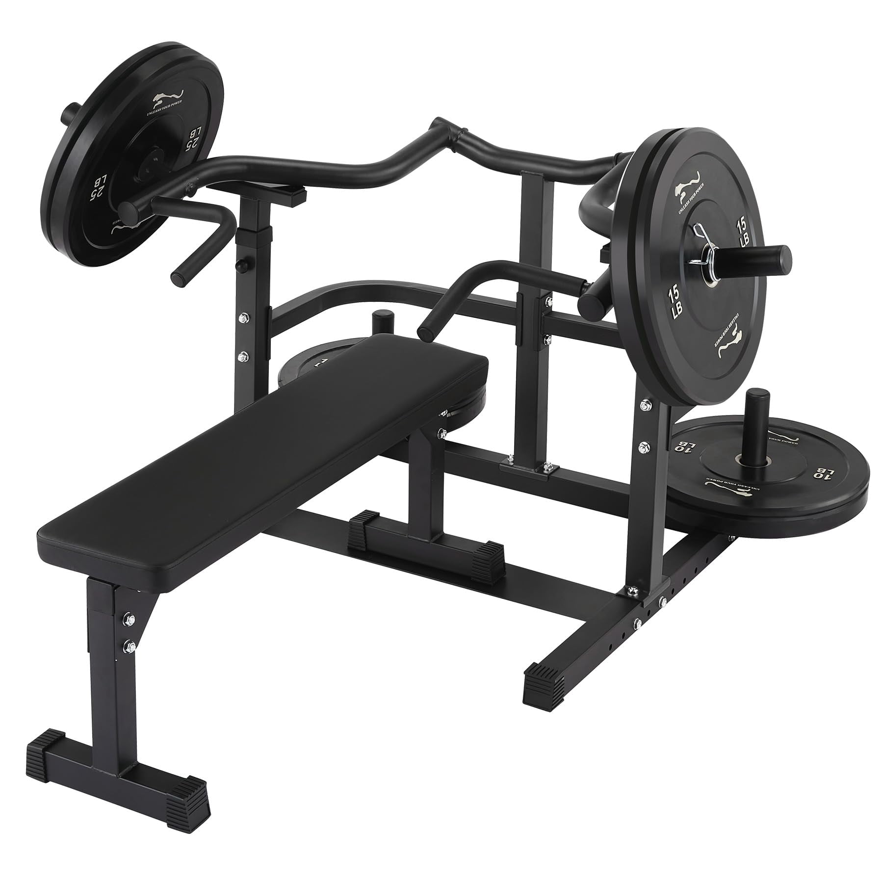 Memoryfield Chest Press Machine with Adjustable Flat Bench, Bench Press Rack for Home Gym with Independent Converging Arms, Strength Training Equipment, Black