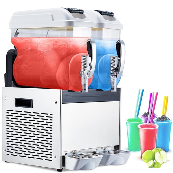 Memoryfield Commercial Slushy Machine, 12L*2 Stainless Steel Frozen Drink Maker, Self-Cleaning Margarita Slushie Machine for Coffee Shops, Restaurants & Home Use, White