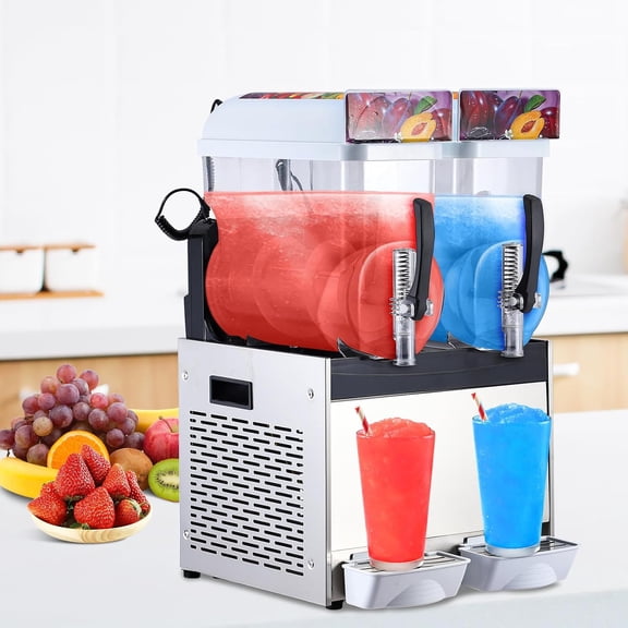 Memoryfield Commercial Slushy Machine, 15L*2 Stainless Steel Frozen Drink Maker, Self-Cleaning Margarita Slushie Machine for Coffee Shops, Restaurants & Home Use, White