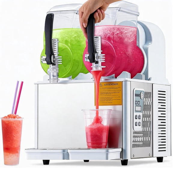 Memoryfield Commercial Slushy Machine 2 Tank, 4L x 2 Frozen Drink Maker, with Self-Cleaning, Home & Commercial Use, White