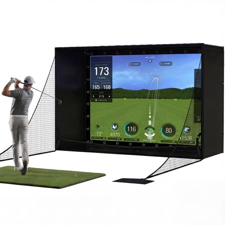 Memoryfield Complete Golf Simulator Enclosure Kit, 11x8 ft Impact Screen with Blackout Cage, Frame Poles, Side Nets & Sandbags for Indoor & Garage Golf Training