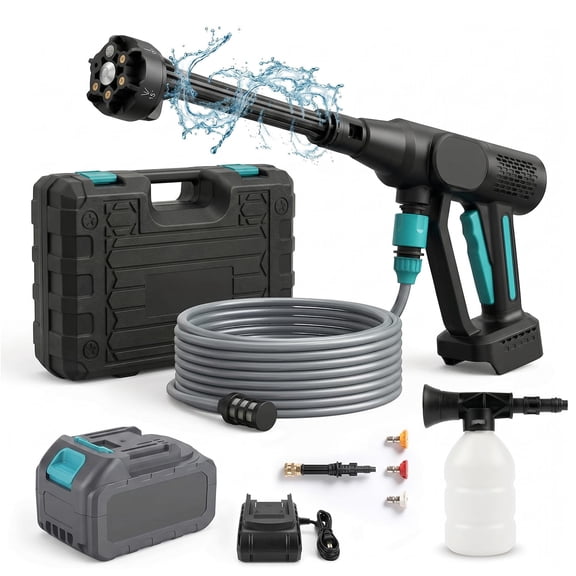 Memoryfield Cordless Pressure Washer, 20V Battery Powered with 6-in-1 Nozzle, 26FT High-Elastic Hose, Portable Handheld Cleaner for Car, Home & Garden, Blue