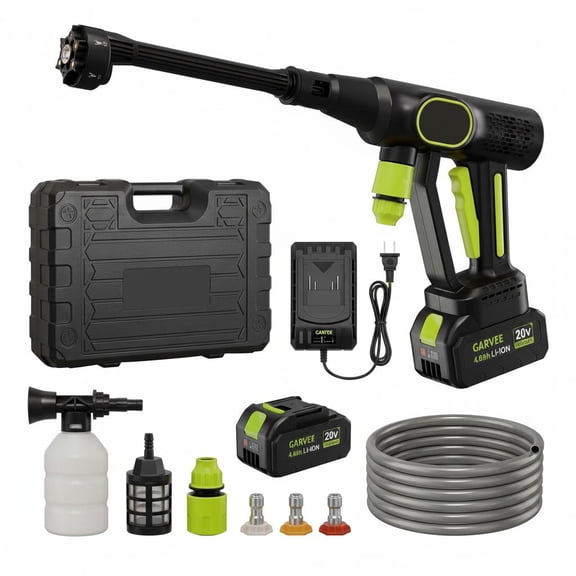 Memoryfield Cordless Pressure Washer, 20V Battery Powered with 6-in-1 Nozzle, 26FT High-Elastic Hose, Portable Handheld Cleaner for Car, Home & Garden, Green