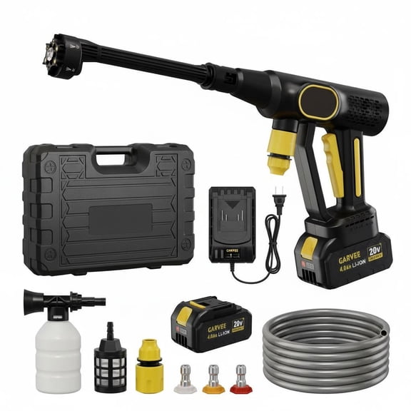 Memoryfield Cordless Pressure Washer, 20V Battery Powered with 6-in-1 Nozzle, 26FT High-Elastic Hose, Portable Handheld Cleaner for Car, Home & Garden, Yellow