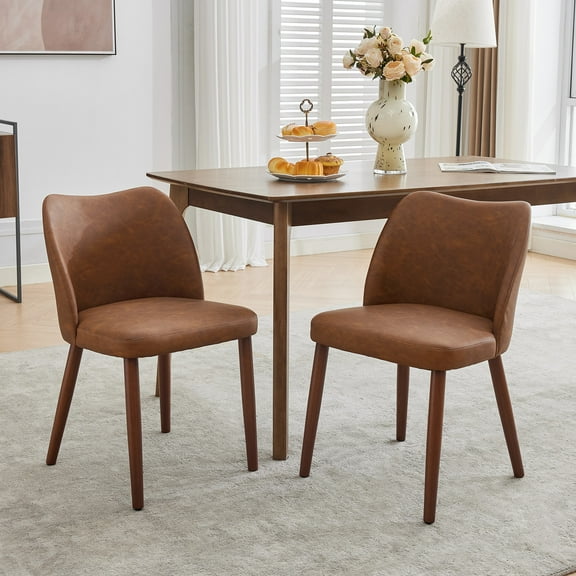 Memoryfield Dining Chairs Set of 2, PU Leather Upholstered Chairs, Thick Seat Cushion, Curved Back Support, for Dining Room Kitchen Living Room, Brown