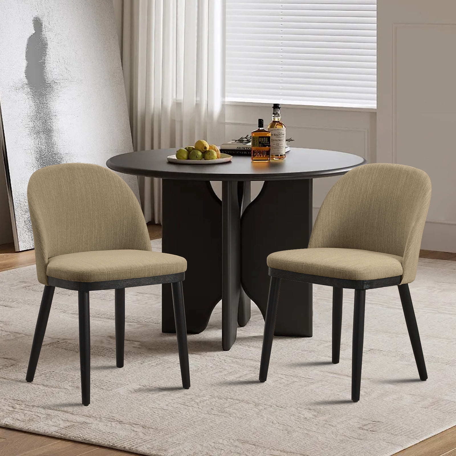Memoryfield Dining Chairs Set of 2, Modern  Upholstered Kitchen Side Chairs with Curved Backrest, Camel