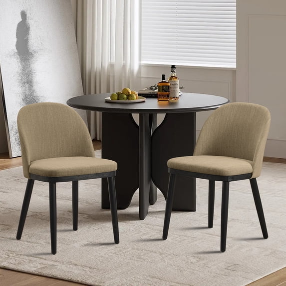 Memoryfield Dining Chairs Set of 2, Modern Upholstered Kitchen Side Chairs with Curved Backrest, Camel