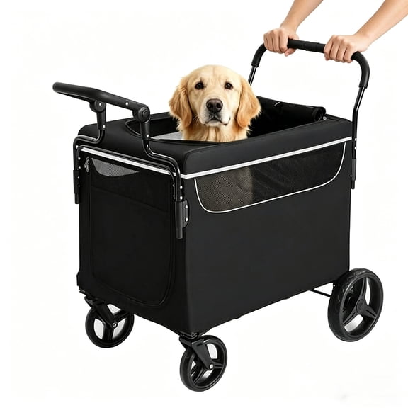 Memoryfield Dog Stroller Wagon for Large Dogs, 2-in-1 Push & Pull Pet Cart with Ramp, Foldable All-Terrain Design, One-Step Brake for Outdoor Walking & Camping, Black