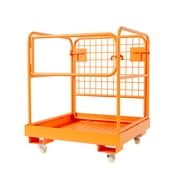 Memoryfield Forklift Safety Cage, 1200 lbs Capacity, 36" x 36" Foldable Man Basket with Lockable Swivel Wheels, Safety Rail & Drain Hole, Work Platform for 1-3 People, Orange