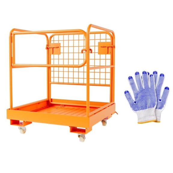 Memoryfield Forklift Safety Cage, 1200 lbs Capacity, 36" x 36" Foldable Man Basket with Lockable Swivel Wheels, Safety Rail & Drain Hole, Work Platform for 1-3 People, Orange