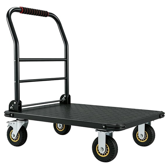 Memoryfield Heavy Duty Folding Platform Truck Cart, 1800 lb Capacity, 36" x 24" Flatbed Utility Cart with 6" Swivel Brake Casters for Warehouse, Garage & Moving, Black