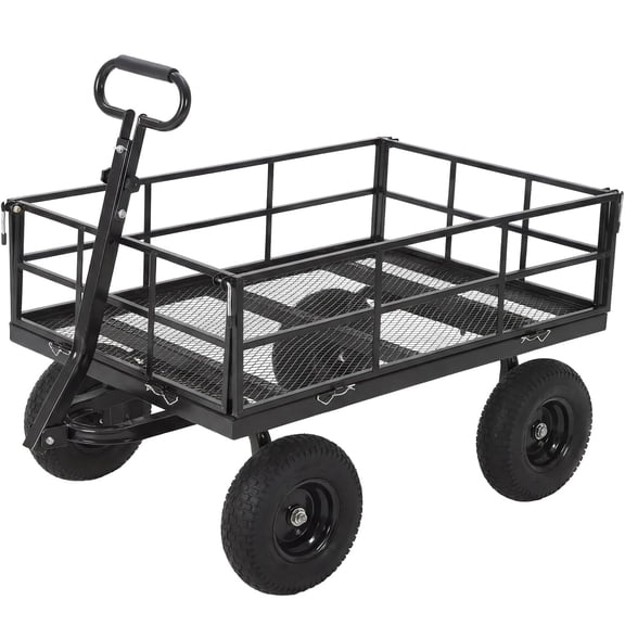 Memoryfield Heavy Duty Steel Garden Cart, 1200 lbs Capacity Utility Wagon with 13" All-Terrain Tires, 180° Rotating Handle, Tow-Behind for ATV or Tractor, Black