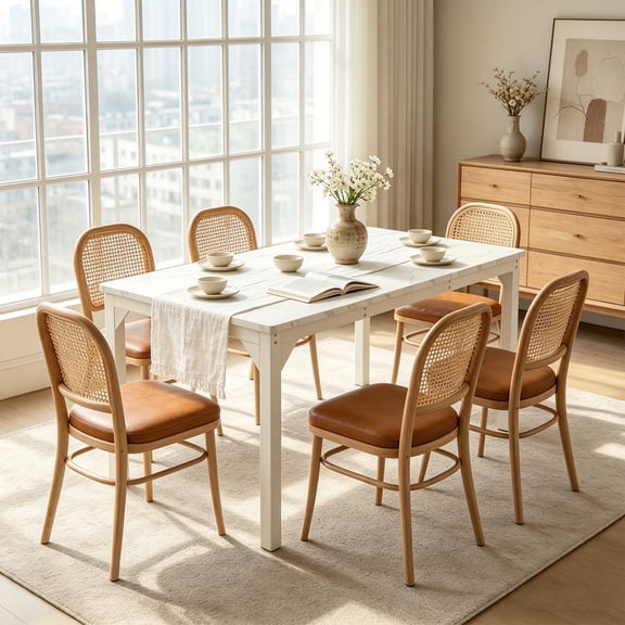 Memoryfield Industrial Dining Table, 71 Inch Large Kitchen Table for 6-8 People, Rectangular Dining Room Table with Heavy-Duty Metal Frame, White