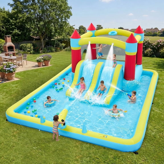 Memoryfield Inflatable Bounce House for Kids 3-12, 15x11 FT 7-in-1 Wet Dry Water Slide with 450W Blower, Indoor Outdoor Jumping Castle for Backyard Party
