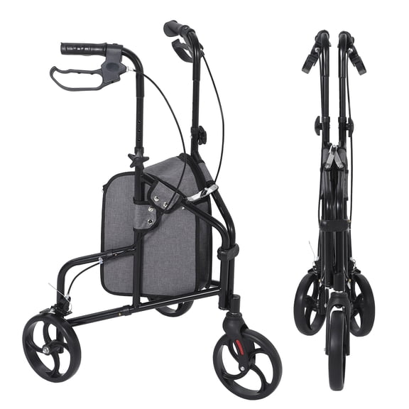 Memoryfield Lightweight Mobility Walkers for Seniors, Foldable Tripod Walker with 8 Inch PU Wheels, Steel Frame Mobility Walking Aid for Elderly Indoor Outdoor Use