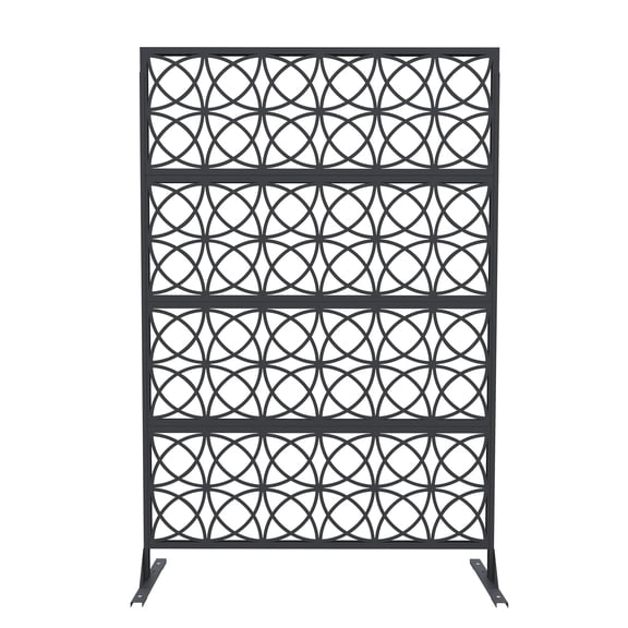 Memoryfield Metal Outdoor Privacy Screen, 71" H x 46" W Freestanding Decorative Privacy Panel with Stand, Patio Divider Screen for Balcony, Deck, Porch & Garden, Black