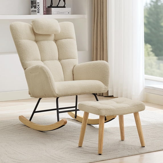 Memoryfield Nursery Rocking Chair with Ottoman, Armchair Accent Chair for Nursery Living Room Bedroom, Camel