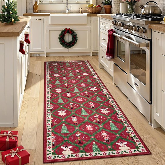 Memoryfield Nutcracker Christmas Runner Rug 2' x 6', Washable Non-Slip Rug, Soft Stain-Resistant Carpet for Kitchen, Bedroom, Entryway, Red