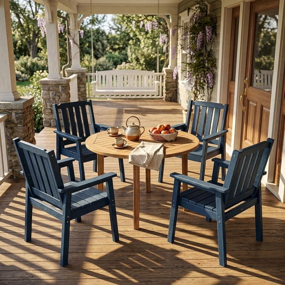Memoryfield Outdoor Dining Chairs Set of 4, HDPE Patio Garden Chairs, Waterproof, for Backyard, Navy Blue