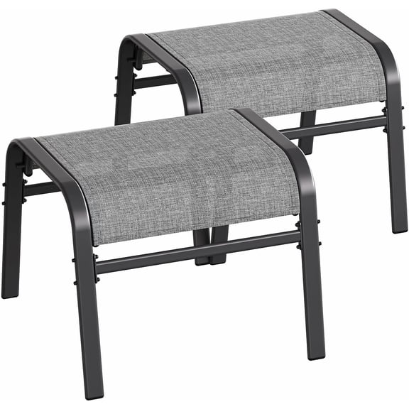 Memoryfield Outdoor Ottomans Set of 2, Textilene Stackable Foot Stool with Metal Frame, Gray