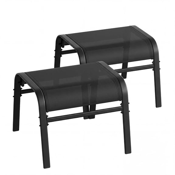 Memoryfield Outdoor Ottomans Set of 2, Textilene Stackable Foot Stool with Metal Frame, Black
