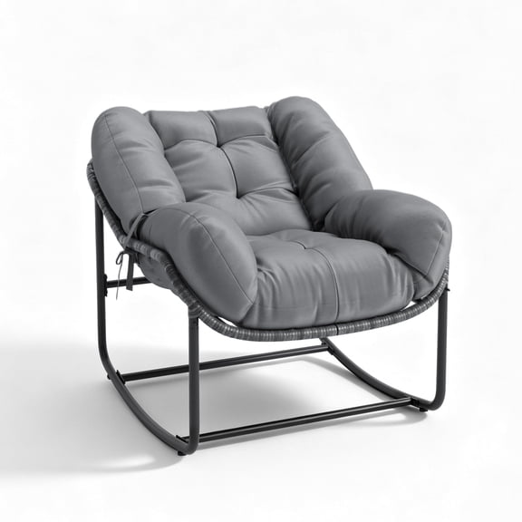Memoryfield Outdoor Papasan Rocking Chair, Oversized Egg-Shaped Papasan Rocker with Cushion, Patio Chair, 450 lbs Weight Capacity for Garden, Patio & Living Room, Gray