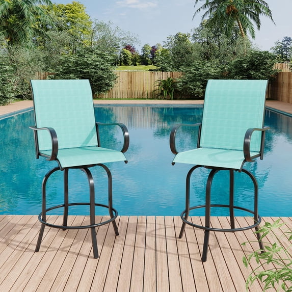 Memoryfield Outdoor Swivel Bar Stools Set of 2, Bar Height Patio Chairs with High Back & Armrests, Textilene Fabric Bar Stools for Patio, Deck, Backyard & Garden, Green