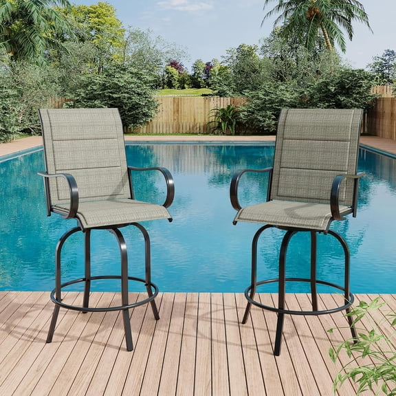 Memoryfield Outdoor Swivel Bar Stools Set of 2, Bar Height Patio Chairs with High Back & Padded, Textilene Fabric Bar Stools for Patio, Deck, Backyard & Garden, Brown Padded