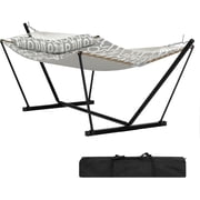 Memoryfield Portable 2 Person Double Hammock with Heavy Duty Steel Stand, 450LBS Load Capacity, for Patio, Yard, Camping, Light Gray