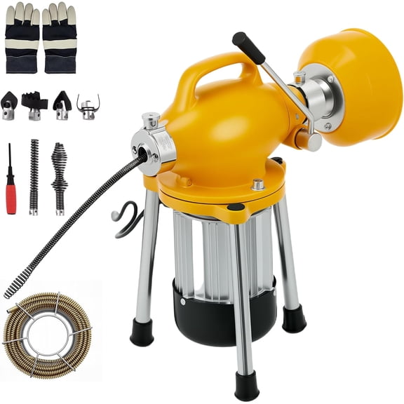 Memoryfield Professional Drain Cleaning Machine, 400RPM Electric Sewer Snake Auger with Auto-Feed, 66FT & 16FT Cables, 6 Cutters, for 3/4"–4" Pipe Clogs