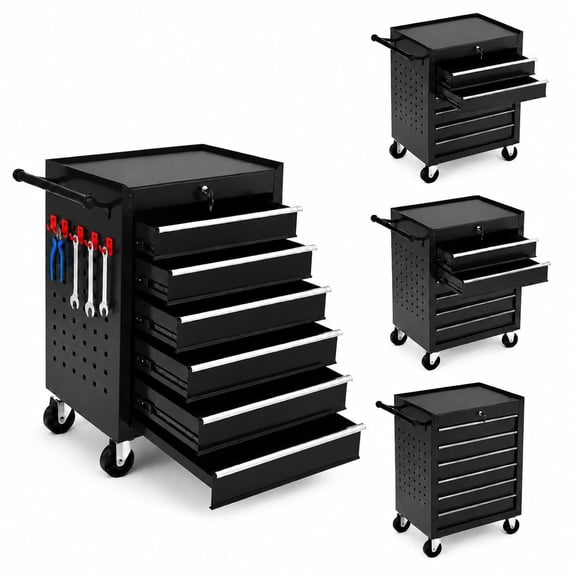 Memoryfield Rolling Tool Chest, 6 Drawer Tool Storage Cabinet with Locking System, Tool Cart Organizer for Garage Workshop, Black