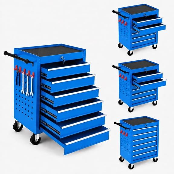 Memoryfield Rolling Tool Chest, 6 Drawer Tool Storage Cabinet with Locking System, Tool Cart Organizer for Garage Workshop, Blue