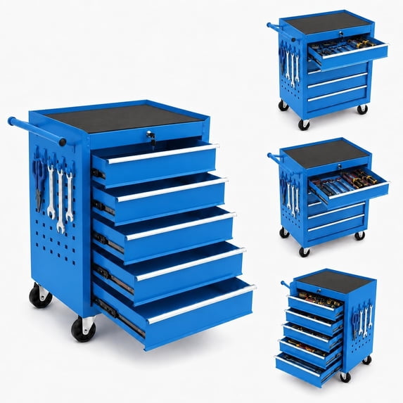 Memoryfield Rolling Tool Chest with Wheels, 5 Drawer Tool Storage Cabinet with Locking System, Heavy Duty Tool Cart Organizer for Garage Workshop, Blue