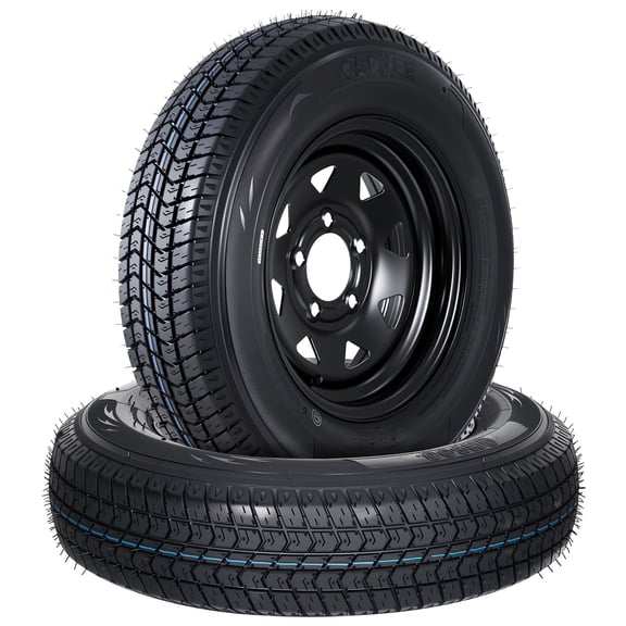 Memoryfield ST175/80D13 Trailer Tire and Wheel Assembly, 15" Black Steel Rim, 5-Lug 4.5" Bolt Pattern, Load Range C 6PR, Set of 2 for Utility & Boat Trailers