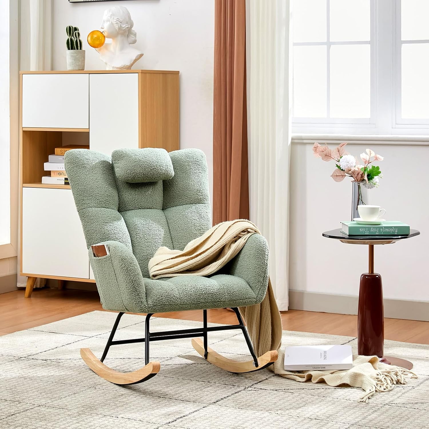 Memoryfield Upholstered Nursery Rocking Chair, Teddy Glider Rocker Accent Chair for Adults, for Living Room & Bedroom, Green
