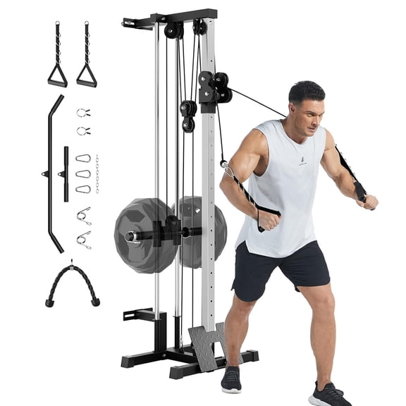 Memoryfield Wall Mount Dual Pulley Cable Machine, 18-Level Adjustable Functional Trainer with Cable Crossover, 400 lbs Capacity Home Gym Equipment for Strength Training, Black