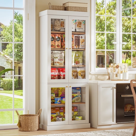 Memoryfoamlux Kitchen Pantry Storage Cabinet,71"Pantry With Adjustable Shelves, Fully Glass with 6 shelves for Kitchen, Dining Room