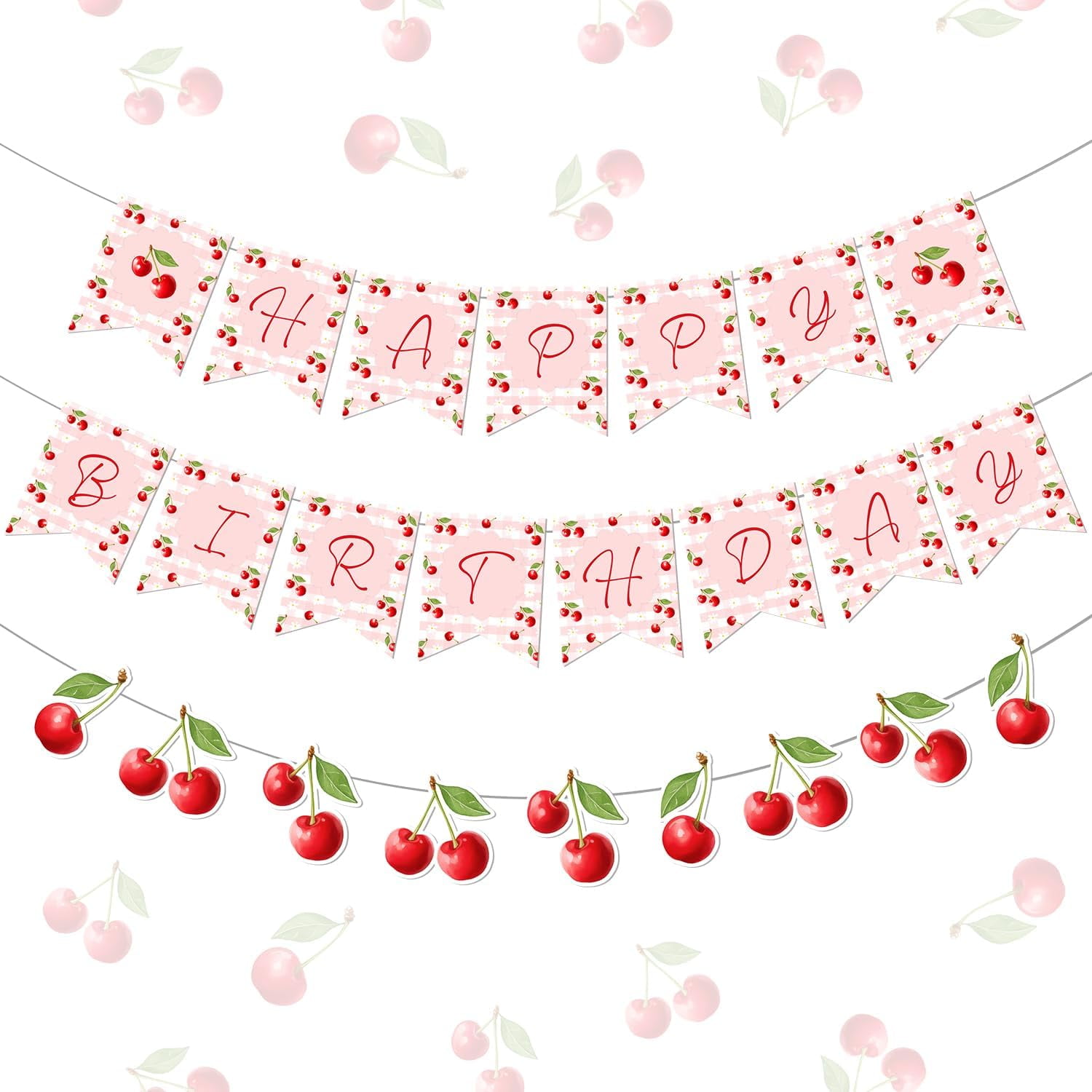 She’s The Cherry On Top Banner Set - Red Glitter Cherry Party Decor With Bonus Garland - View #5