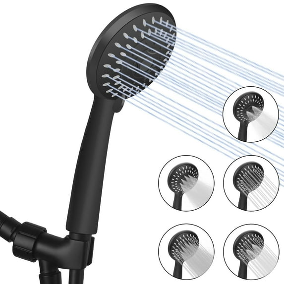 Memotoo High Pressure Shower Head with Handheld, Shower Head and Hose Set for Bath Taps, 5 Spray Setting Powerful Shower Eco Flow Shower Water Supply Pipeline, Matte Black