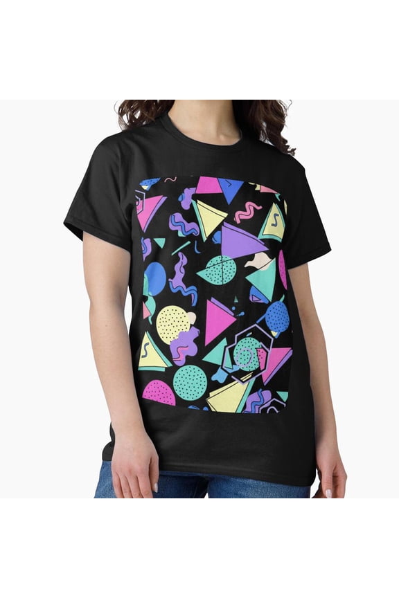 Memphis 80s Retro Pattern Neon Triangles Squiggles Art Unisex T-Shirt, up to size 5XL