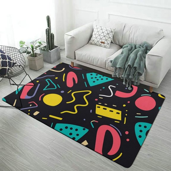 Memphis Abstract Neon Pattern Background Carpet for Home Decoration Soft Comfy Rugs for Bedroom Living Room Bathroom Entrance Non-slip Comfort Mat