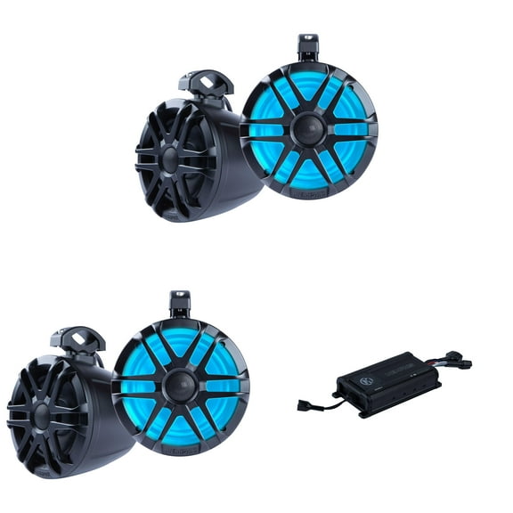 Memphis Audio ( 2 Pair ) MXA62PS UTV / Powersports 6.5" LED Speaker Pods Including Clamps and MX800.4 Marine Amplifier Bundle