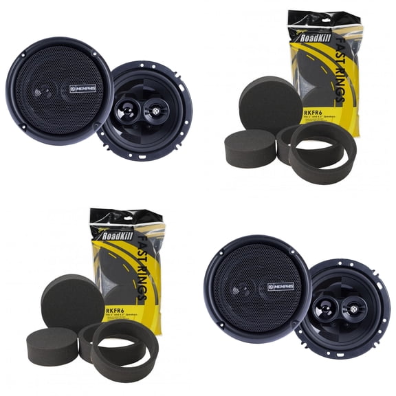Memphis Audio ( 2 Pair ) PRX603 3-Way 6.5" Coaxial Speakers & RKFR6 Roadkill Fast Rings Bundle