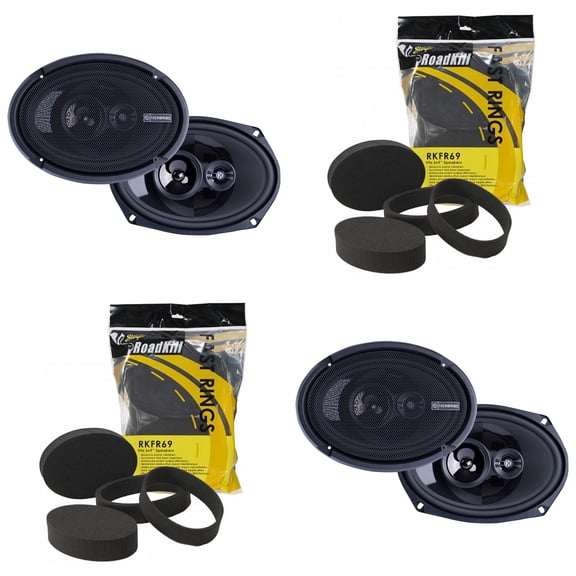 Memphis Audio ( 2 Pair ) PRX6903 6x9" 3-way Coaxial Speakers & RKFR69 Roadkill Fast Rings Bundle
