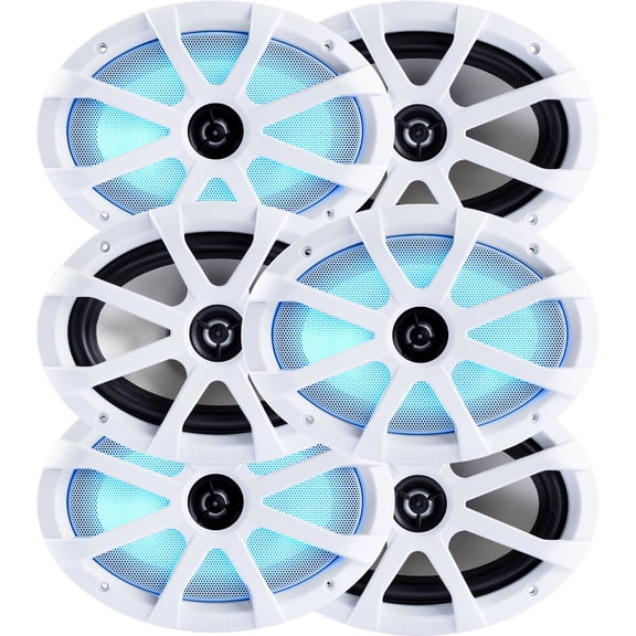 Memphis Audio 6x9 LED Marine Coaxial Speakers - 3 Pair (6 Units) - OEM Bulk Pack MXA69L With White Grilles