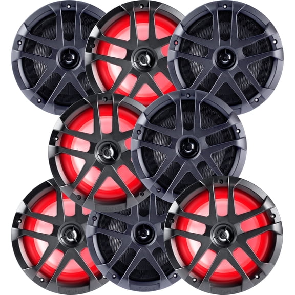 Memphis Audio 8" LED Marine Coaxial Speakers - 4 Pair (8 Units) - OEM Bulk Pack MXA80L With Metal Gray Grilles