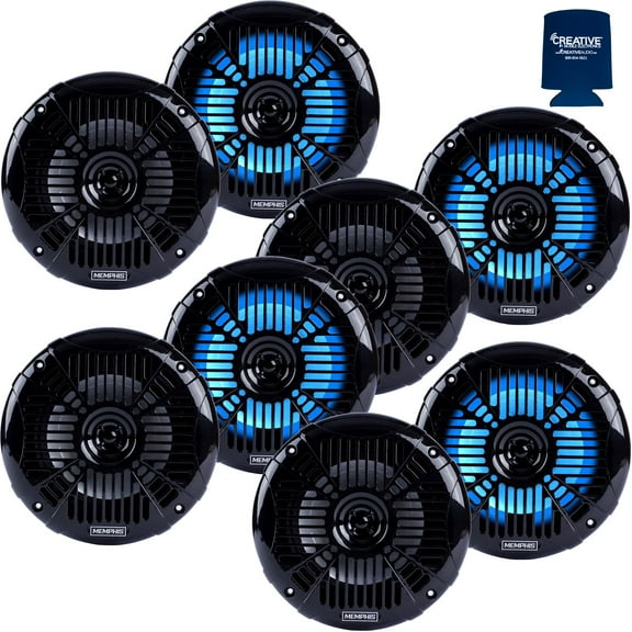 Memphis Audio LED Marine Speaker Pack: 4 Pairs of MXA602SLB 6.5" Marine Grade Coaxial Speakers, Black With Blue LED