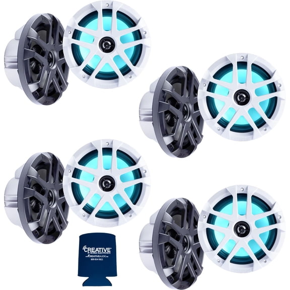 Memphis Audio LED Marine Speaker Pack: 4 Pairs of MXA80L 8" Marine Grade, Included Black and White Grills With RGB LED