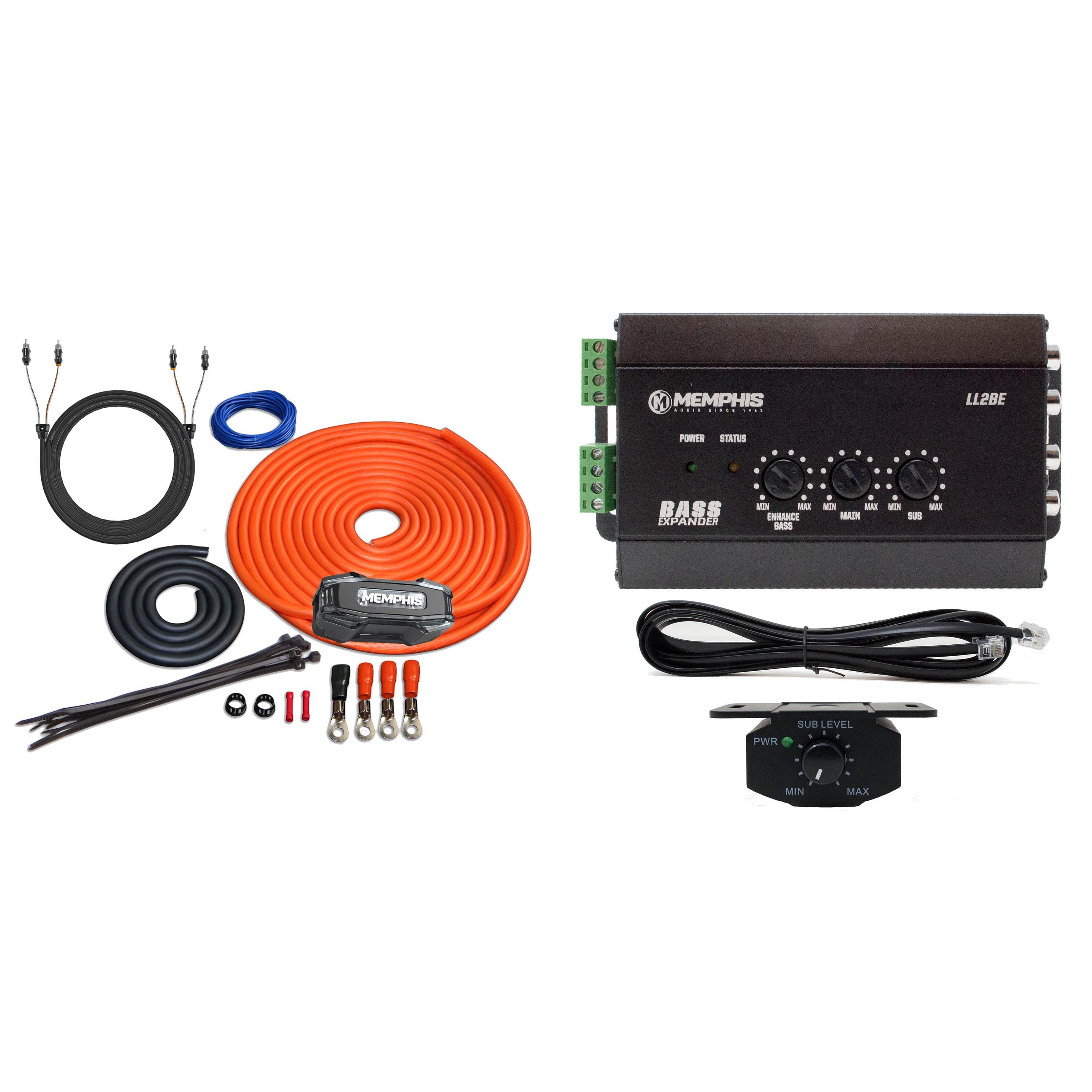 Memphis Audio LL2BE 2-Channel Line Output Converter with Digital Bass Restoration and 4GKIT 4-Gauge Amp Install Kit With ANL Fuse Holder