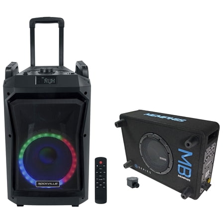 Memphis Audio MBE8SP 8" 300w Powered Car Subwoofer+Enclosure Box+Party Speaker
